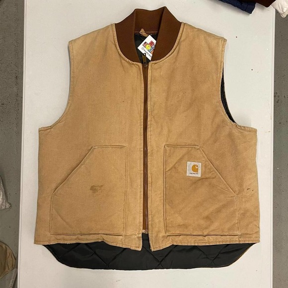 Vintage Carhartt Casual Zip Up Vest Jacket Tan Mens 2XL - Picture 3 of 5